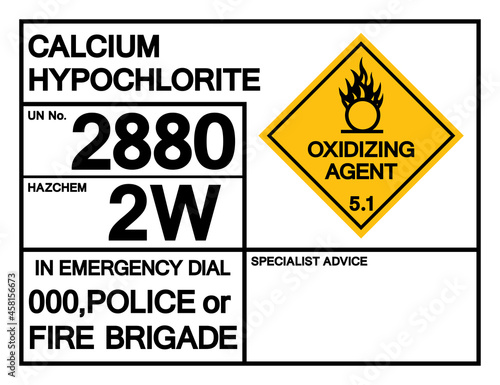 Calcium Hypochlorite UN 2880 Symbol Sign, Vector Illustration, Isolate On White Background, Label .EPS10