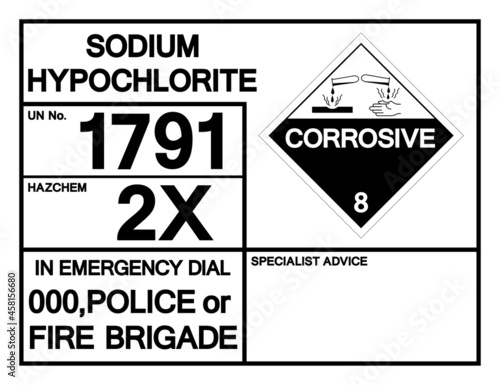 Sodium Hypochlorite UN 1791 Symbol Sign, Vector Illustration, Isolate On White Background, Label .EPS10