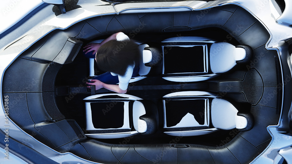 custom made wallpaper toronto digitalFuturistic sci fi flying car with girl. Green screen isolate. 3d rendering.