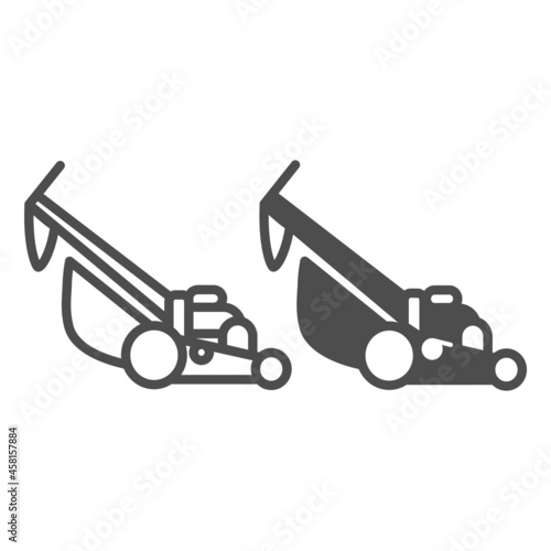 Lawn mower, grass cutter line and solid icon, gardening concept, push mower vector sign on white background, outline style icon for mobile concept and web design. Vector graphics.