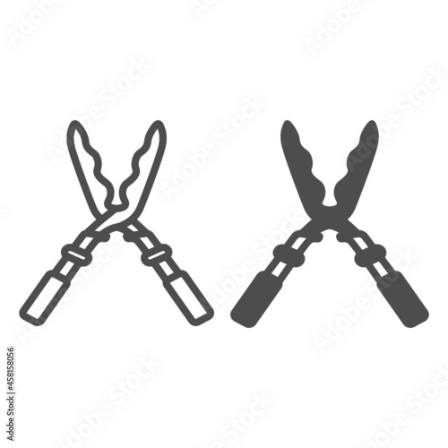 Garden hedge shears, scissors, tool line and solid icon, gardening concept, pruning shears vector sign on white background, outline style icon for mobile concept and web design. Vector graphics.
