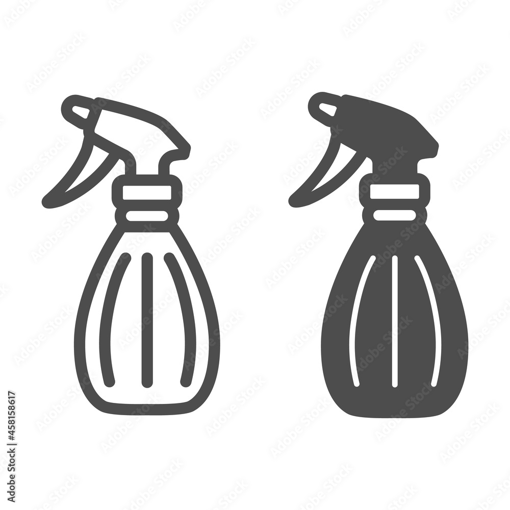 Spray bottle, pulverizer line and solid icon, gardening concept, atomizer vector sign on white background, outline style icon for mobile concept and web design. Vector graphics. Spray bottle, pulverizer line and solid icon, gardening concept, atomizer vector sign on white background, outline style icon for mobile concept and web design. Vector graphics.