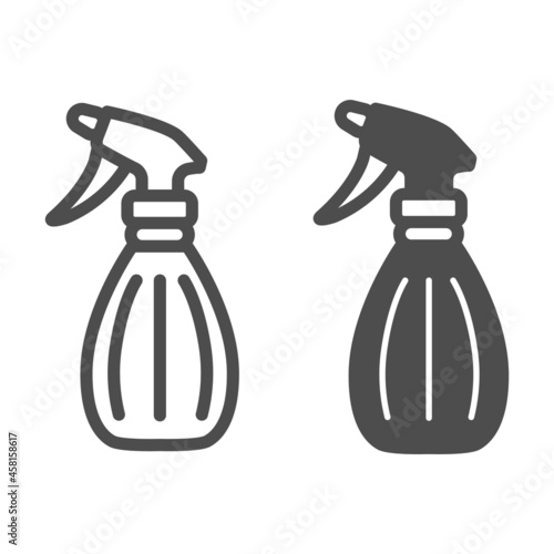 Spray bottle, pulverizer line and solid icon, gardening concept, atomizer vector sign on white background, outline style icon for mobile concept and web design. Vector graphics.