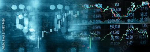 graph index number of stock market business concept blue banner background