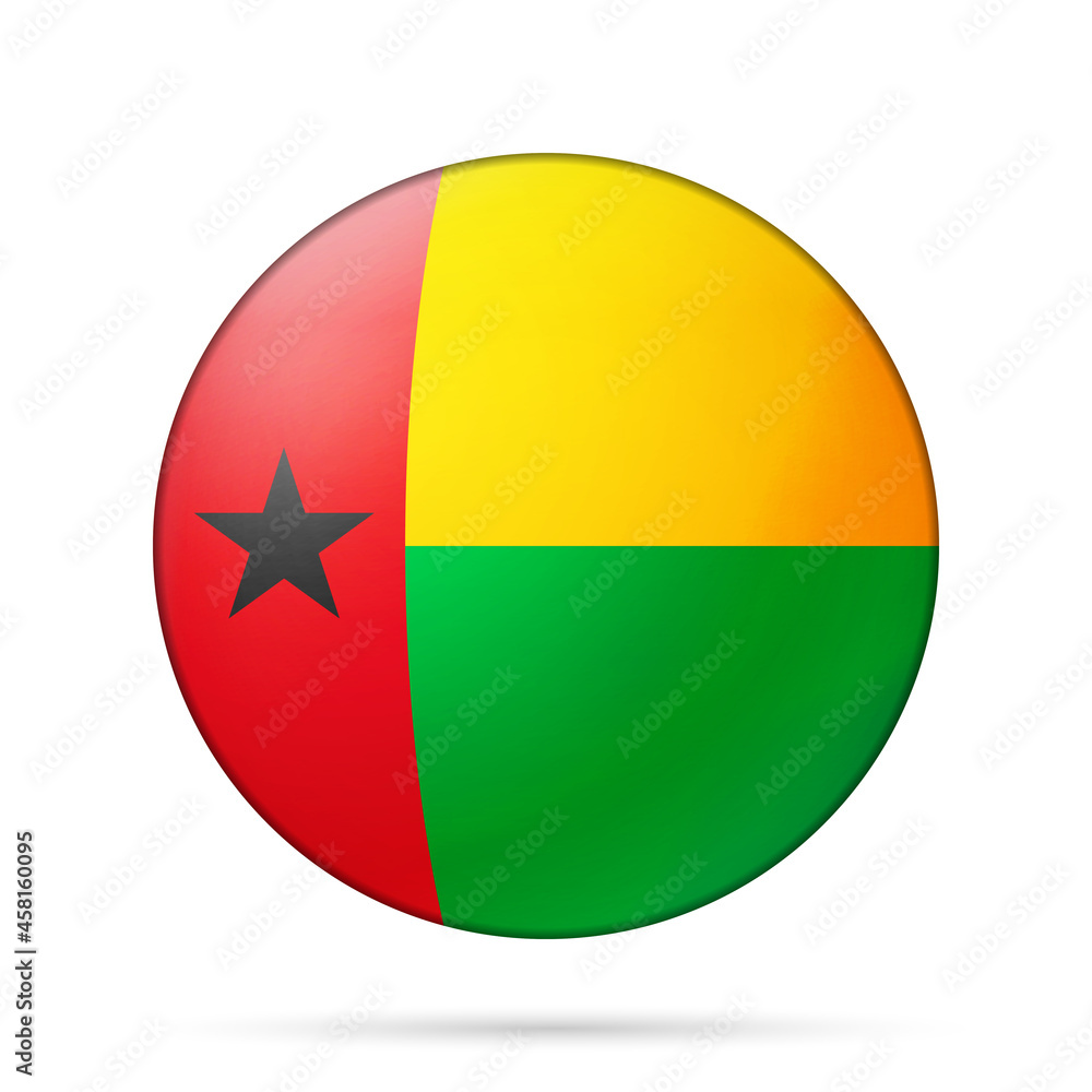 Glass light ball with flag of Guinea-Bissau. Round sphere, template icon. National symbol. Glossy realistic ball, 3D abstract vector illustration highlighted on a white background. Big bubble Glass light ball with flag of Guinea-Bissau. Round sphere, template icon. National symbol. Glossy realistic ball, 3D abstract vector illustration highlighted on a white background. Big bubble