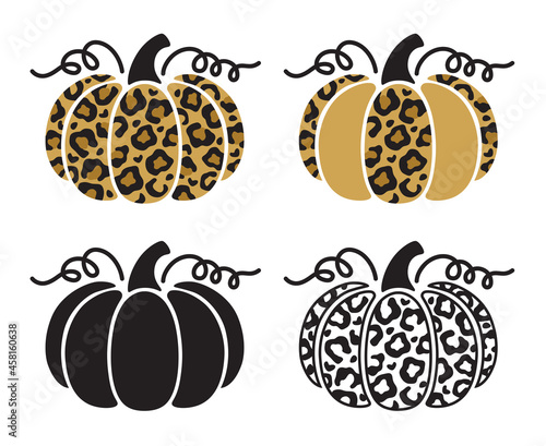 Set of decorative pumpkins with leopard print pattern vector illustration.
