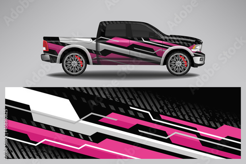 Wrap car vector design decal. Graphic abstract line racing background design for vehicle, race car, rally, adventure livery camouflage.