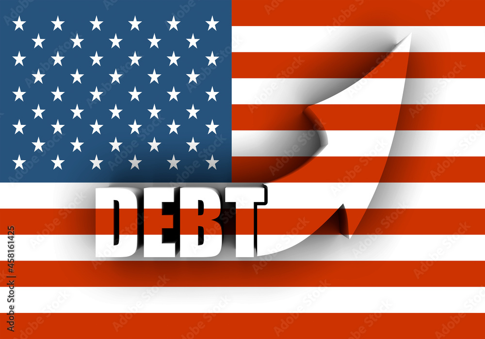 Abstract background on business concept on debt. Flag of USA Abstract background on business concept on debt. Flag of USA