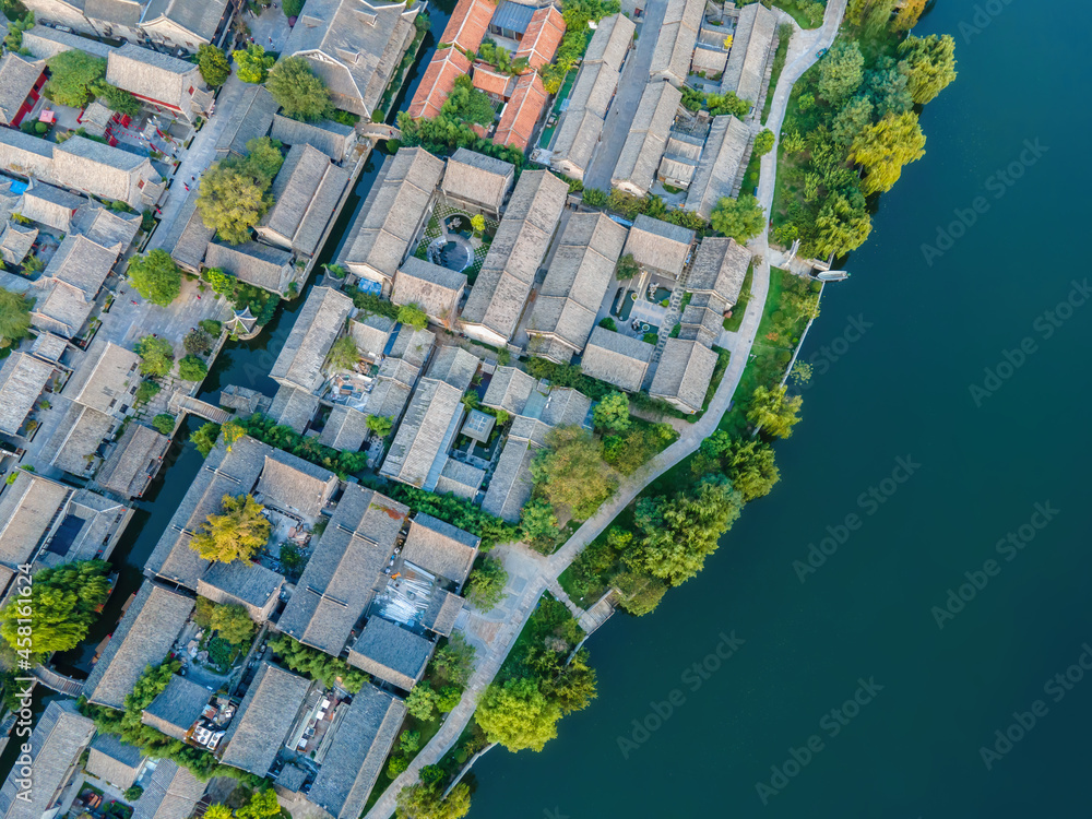 Fototapeta premium The ancient city of Taierzhuang, Shandong, China from the perspective of aerial photography