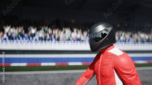 The racer walking on stadium. 3d rendering. © 3D motion