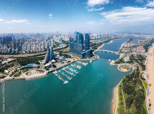 Fototapeta Naklejka Na Ścianę i Meble -  Aerial photography China Rizhao city architecture landscape coastline