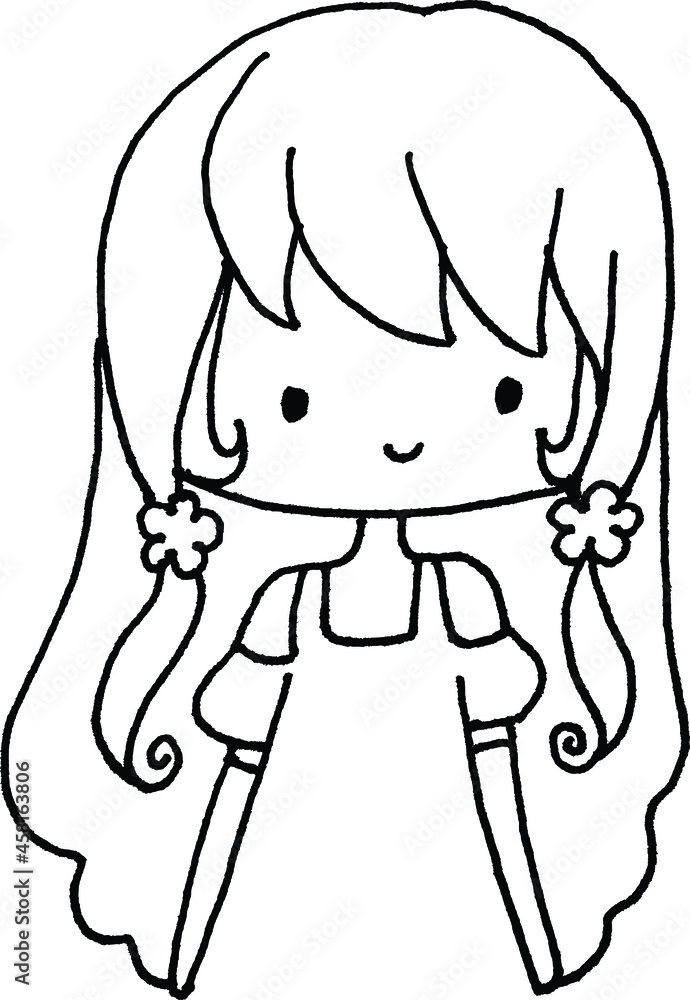 vector cartoon cute girl with yellow dress and daisy vector cartoon cute girl with yellow dress and daisy