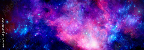 Cosmic background with a giant nebula and shining stars in the universe