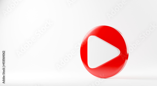 Free Download Red play button video icon social media sign player symbol logo on white background for website design and mobile app development, 3D rendering illustration - GFXLoad