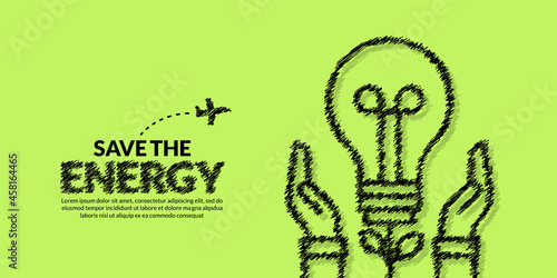 Eco energy saving and save the world social media post template, Hand hold light bulb plant on background