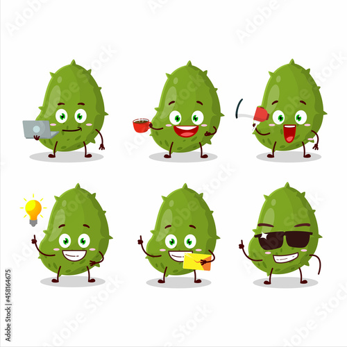 Virus desease cartoon character with various types of business emoticons