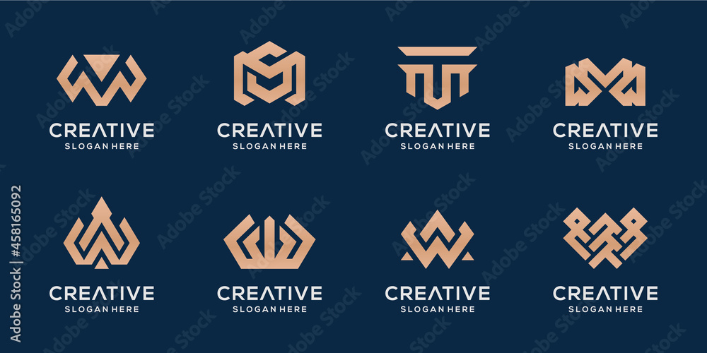 Set of letter W luxury logo design