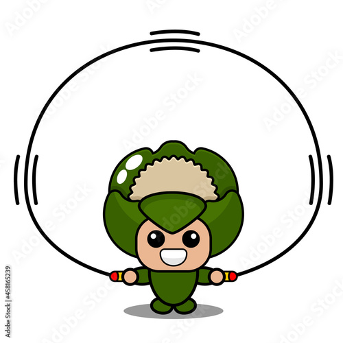 vector illustration of cartoon character mascot costume vegetable cauliflower jumping rope