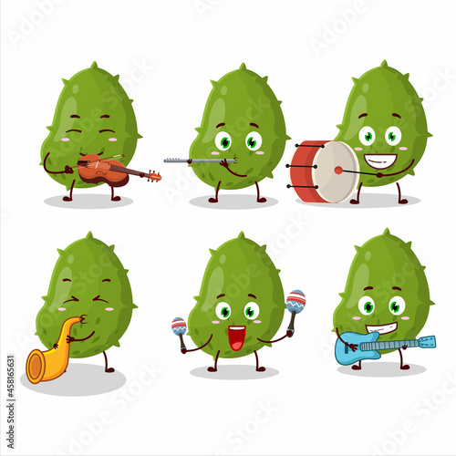 Cartoon character of virus desease playing some musical instruments