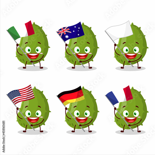 Virus desease cartoon character bring the flags of various countries