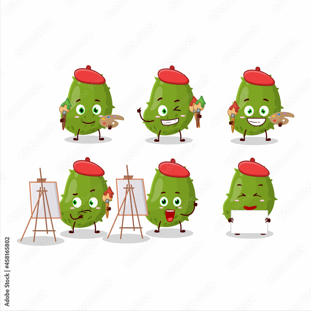 Artistic Artist of virus desease cartoon character painting with a brush Artistic Artist of virus desease cartoon character painting with a brush