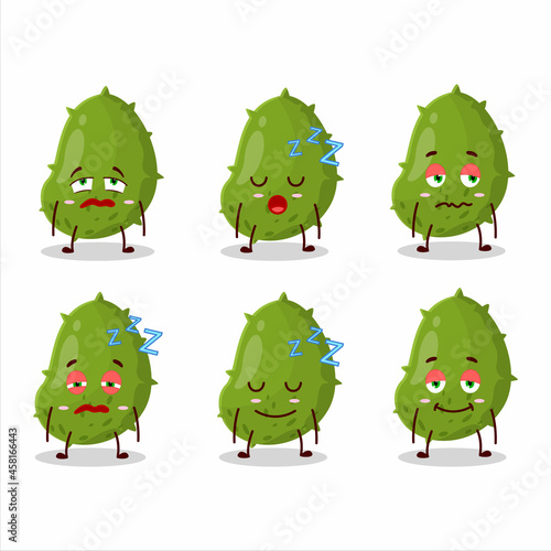 Cartoon character of virus desease with sleepy expression