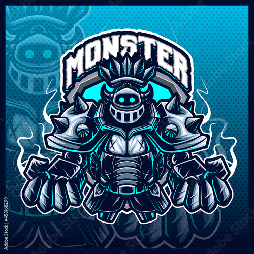 Knight Warrior Monster mascot esport logo design illustrations vector template, Steal Guardian Monster logo for team game streamer merch, full color cartoon style