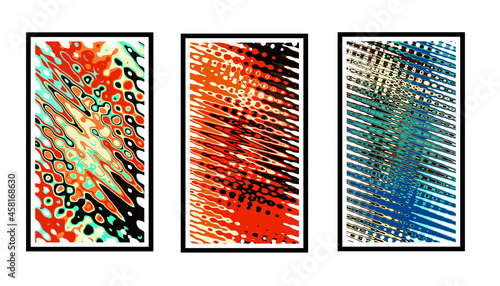 Three Abstract Background Sets Draw by hand into various shapes and object doodles. Trendy modern contemporary vector illustration Every background is isolated in pastel colors with modern frames and 