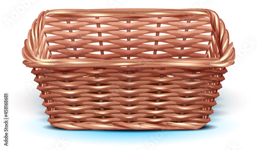 Empty wicker straw basket for harvest festival template. Square basket tray without handles