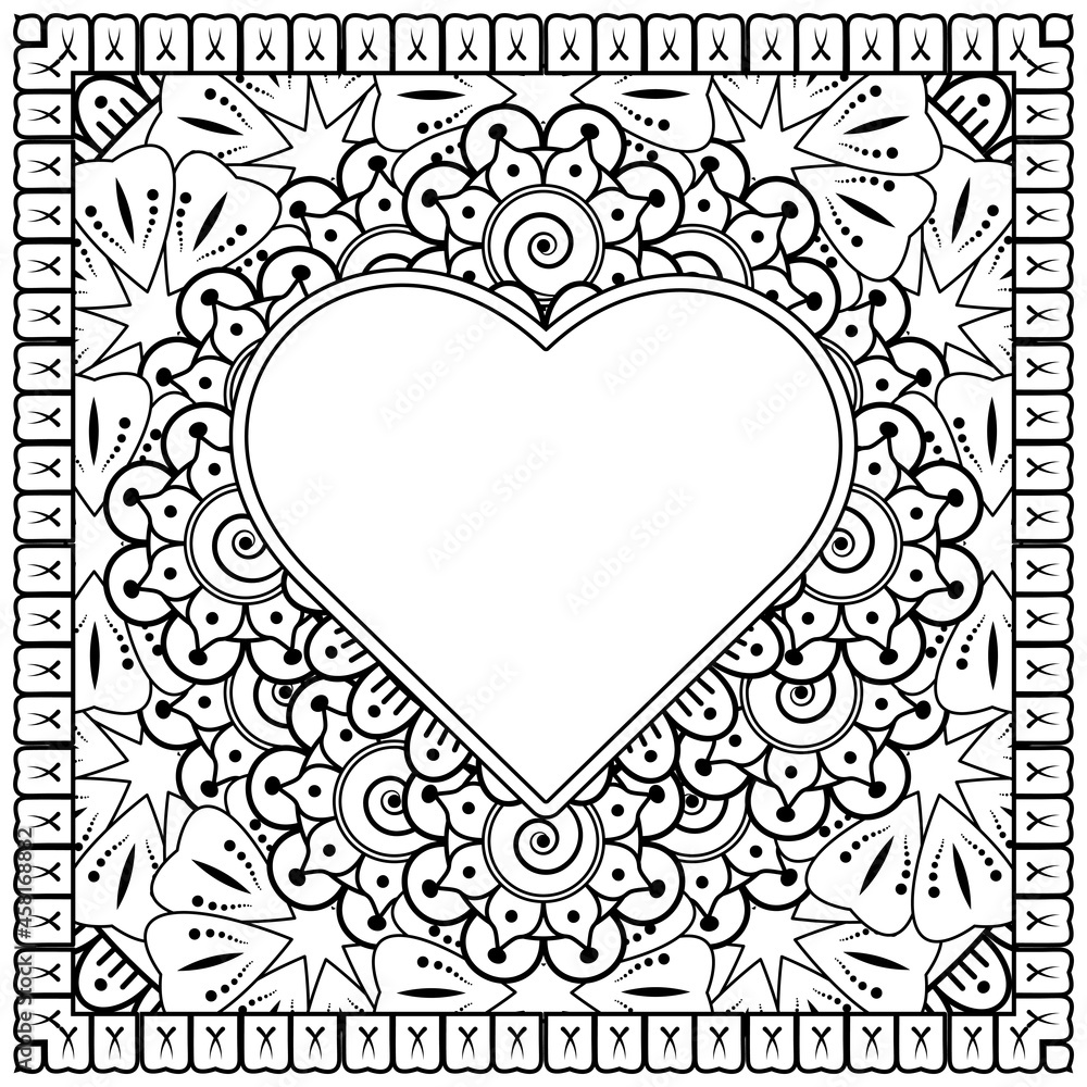 mehndi flower with frame in shape of heart. decoration in ethnic oriental, doodle ornament. mehndi flower with frame in shape of heart. decoration in ethnic oriental, doodle ornament.