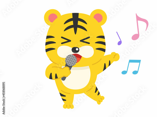 カラオケでマイクを持って歌う虎のキャラクターのイラスト
