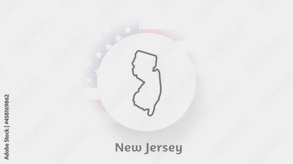 New Jersey State of USA. Animated map of USA showing the state of New Jersey. United States of America. Neumorphism minimal style New Jersey State of USA. Animated map of USA showing the state of New Jersey. United States of America. Neumorphism minimal style