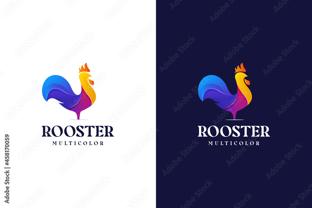 modern gradient rooster logo colorful abstract - obrazy, fototapety, plakaty 