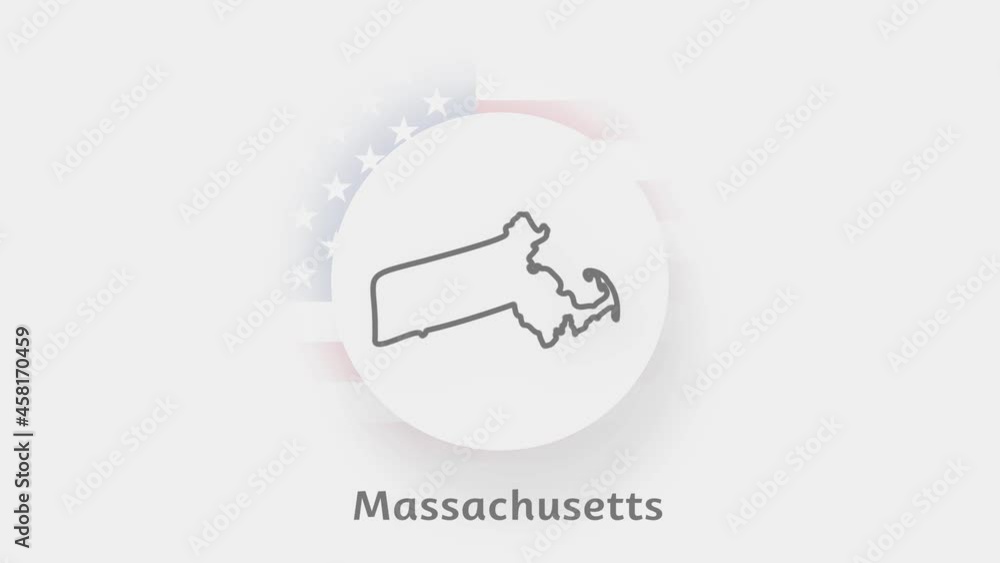 Massachusetts State of USA. Animated map of USA showing the state of Massachusetts. United States of America. Neumorphism minimal style Massachusetts State of USA. Animated map of USA showing the state of Massachusetts. United States of America. Neumorphism minimal style
