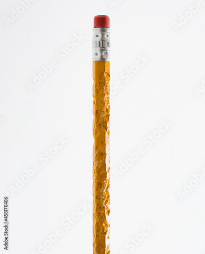 Bitten, Chewed pencil isolated on white Background.