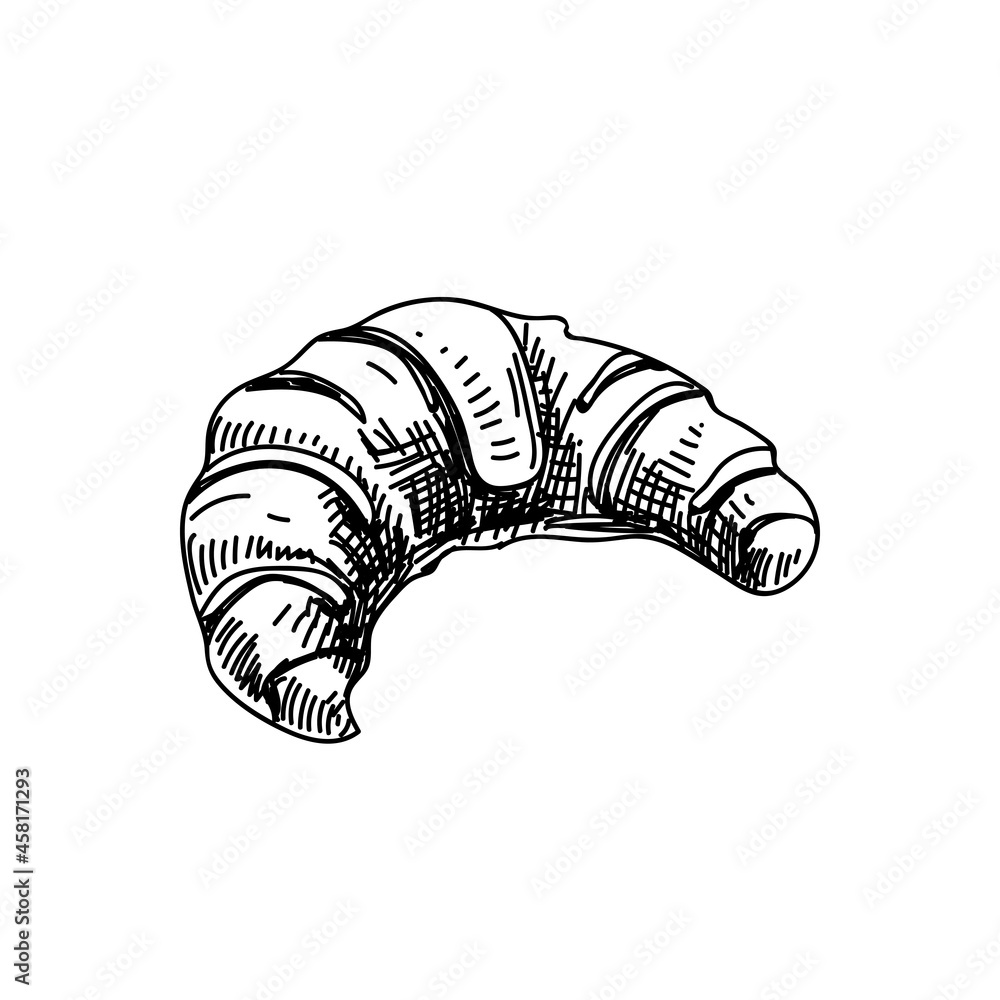 Fresh croissant hand drawn black and white vector illustration Stock ...