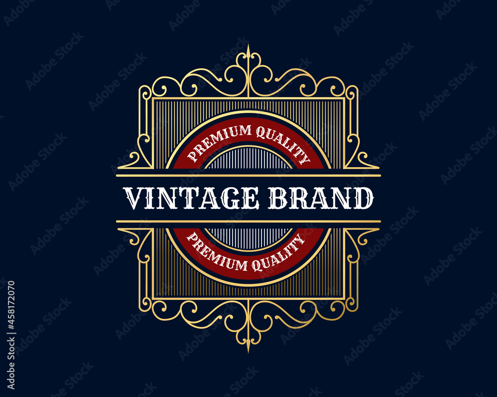 Vintage luxury ornamental logo with floral ornament. Suitable for whiskey, alcohol, beer, brewery, wine, barber shop, tattoo studio, salon, boutique, hotel, shop signage restaurant hotel