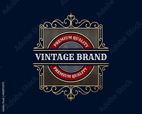 Vintage luxury ornamental logo with floral ornament. Suitable for whiskey, alcohol, beer, brewery, wine, barber shop, tattoo studio, salon, boutique, hotel, shop signage restaurant hotel