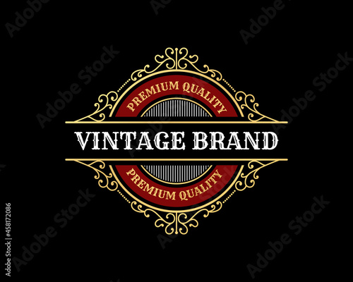 Vintage luxury ornamental logo with floral ornament. Suitable for whiskey, alcohol, beer, brewery, wine, barber shop, tattoo studio, salon, boutique, hotel, shop signage restaurant hotel