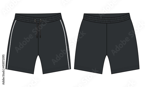 Sweat Shorts fashion flat sketch vector illustration template For Young Men. Technical Drawing Fashion art Illustration. Cotton jersey apparel clothing Design mock up Front, Back views.