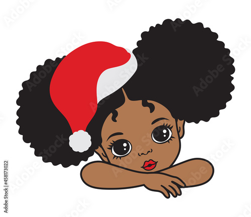 Cute African American black girl with afro puff hair resting on her arms vector illustration.