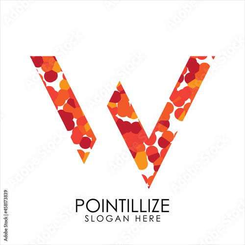 Letter W logo design in pointillize effect. Branding letter logo in white background.