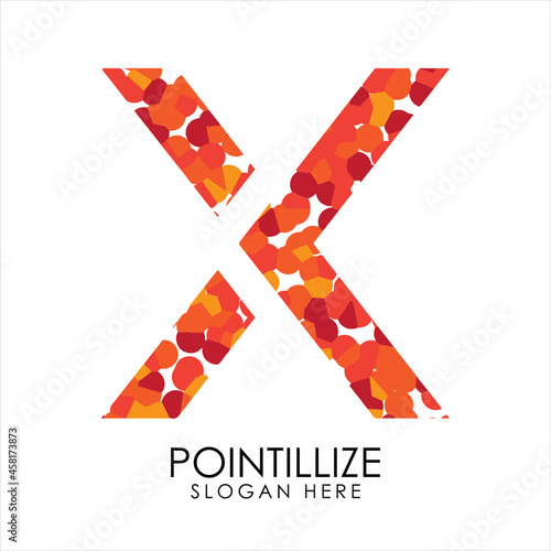 Letter X logo design in pointillize effect. Branding letter logo in white background.