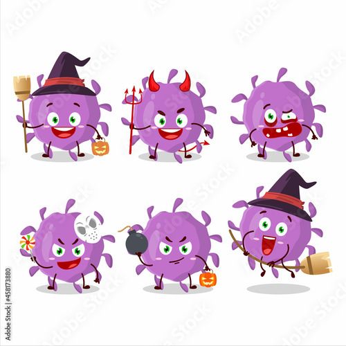 Halloween expression emoticons with cartoon character of virus particle