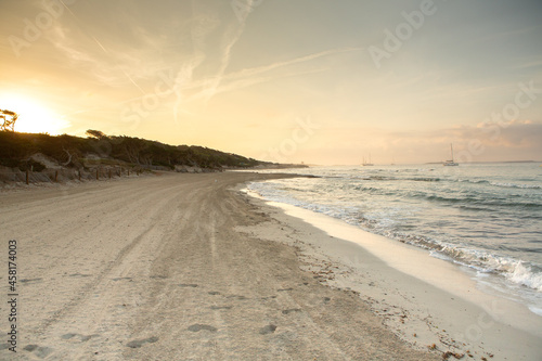 Beautiful beach with very clean and azure water on the mediterranean sea in the island of Ibiza, Spain