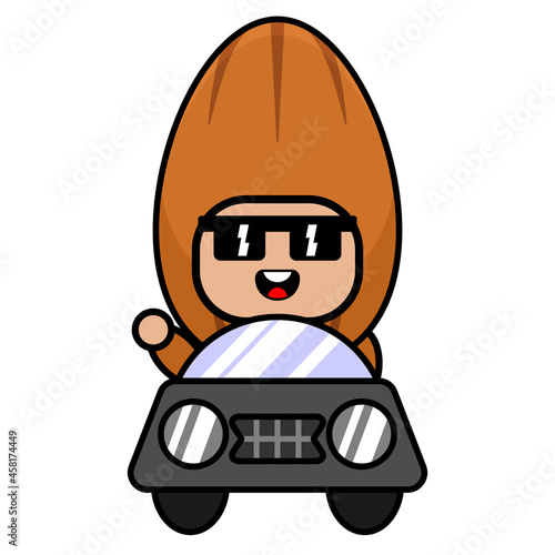 cartoon character illustration vector cute almond nut mascot costume driving a car