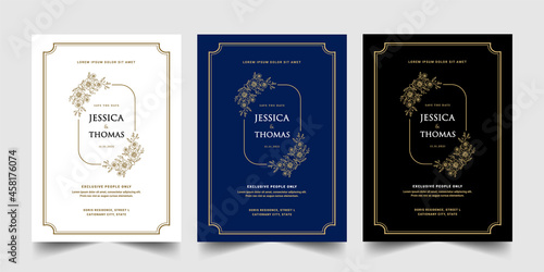 Vintage royal and luxury set of invitation card for wedding anniversary birthday party celebration floral swirl ornamental decorative card template  photo