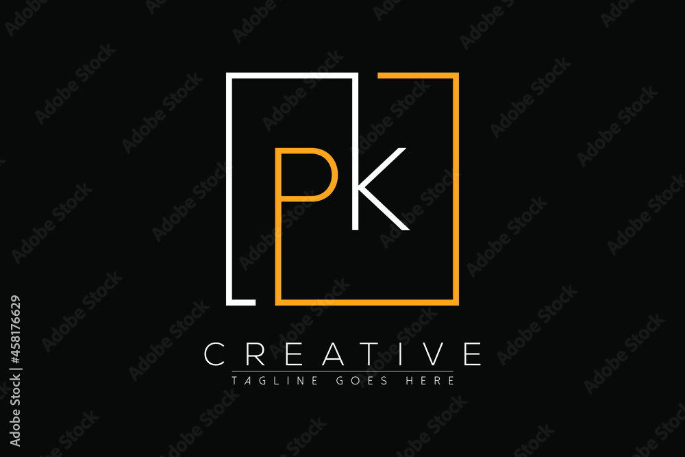 Initial letter pk, kp, p, k elegant and luxury Initial with Rectangular frame minimal monogram logo design vector template - obrazy, fototapety, plakaty 