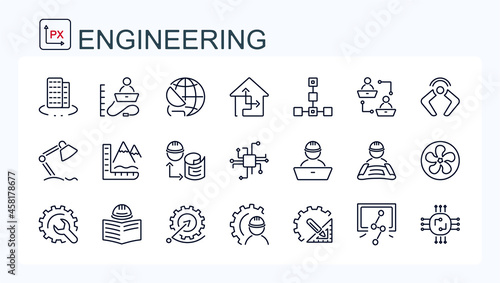 A set of vector icons from the field of construction, industry and mechanical engineering. Isolated.