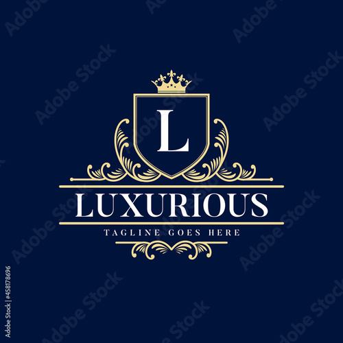 Vintage luxury ornamental logo with floral ornament. Suitable for whiskey, alcohol, beer, brewery, wine, barber shop, coffee shop, tattoo studio, salon, boutique, hotel, shop signage restaurant hotel 